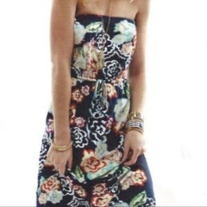 CAbi #629 Strapless Drawstring Waste Floral Print Maxi Dress